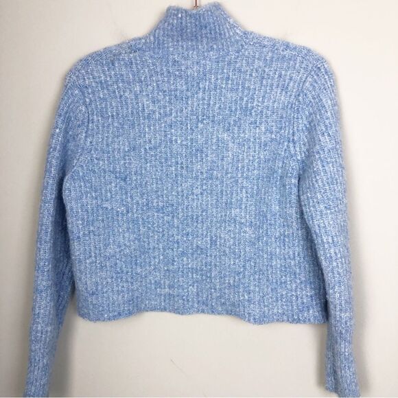 ZARA | Baby Blue Mock Neck Cropped Ribbed Sweater Women’s Size Medium - Picture 7 of 7